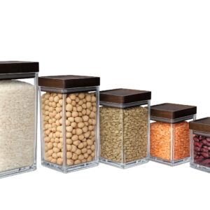 שלישיית צנצנות אקריל עם מכסה עץ טבעי